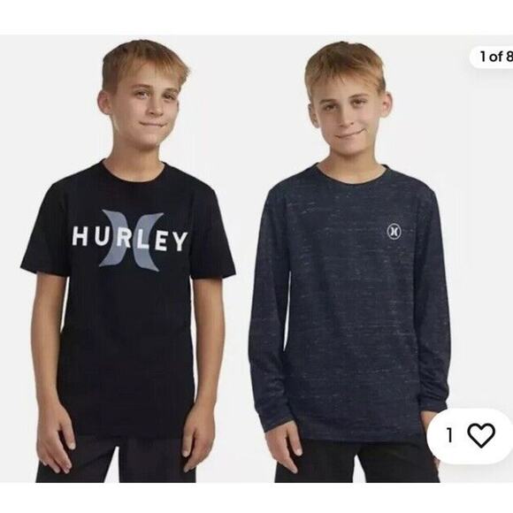 Hurley Soft & Breathable Crew Neck 2 Pack Boys Graphic Tee & Slub Long Sleeve - Picture 1 of 7